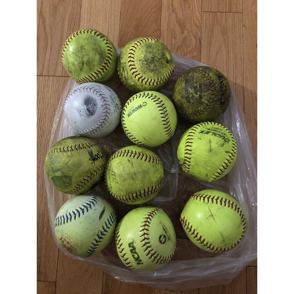 Lot of 11 Practice Softballs Yellow and White Dudley-Worth-etc